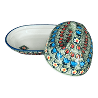 A picture of a Polish Pottery Fancy Butter Dish (Amsterdam) | M077S-LK as shown at PolishPotteryOutlet.com/products/7-x-5-fancy-butter-dish-amsterdam-m077s-lk