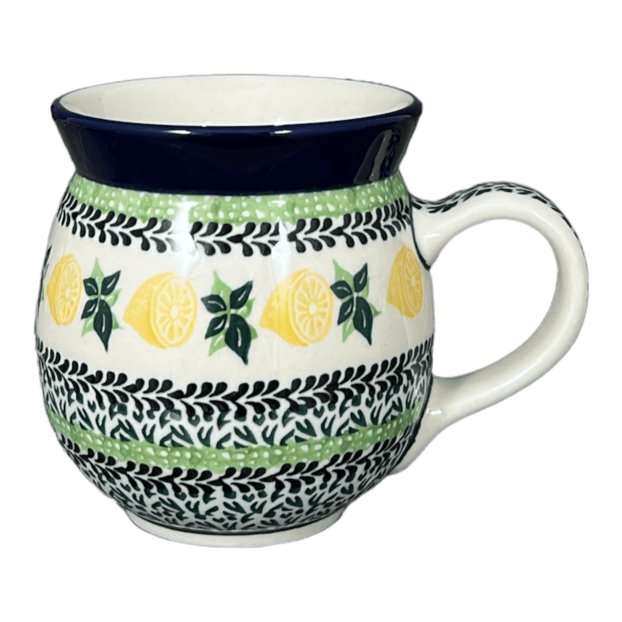 Mug, Belly Mug, 16 oz in "Lemons and Leaves" by Ceramika Artystyczna | A073-2749X