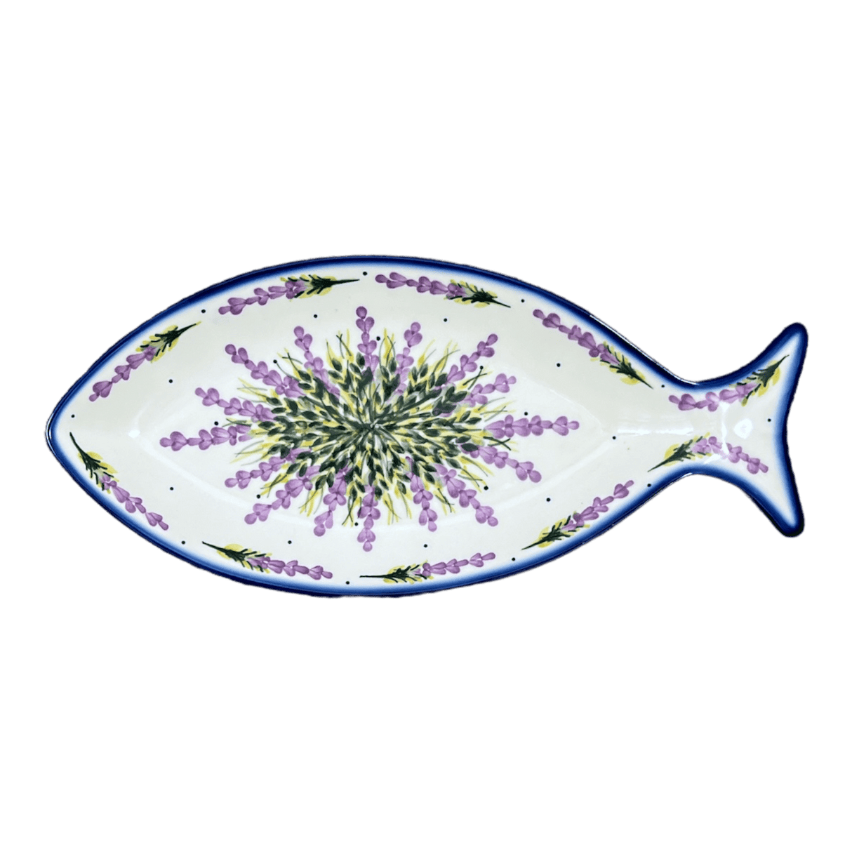 Plate, Fish-Shaped, 14.5" x 6.5", WR (WR13O) in "Lavender Fields" by W.R. Ceramika | WR13O-BW4