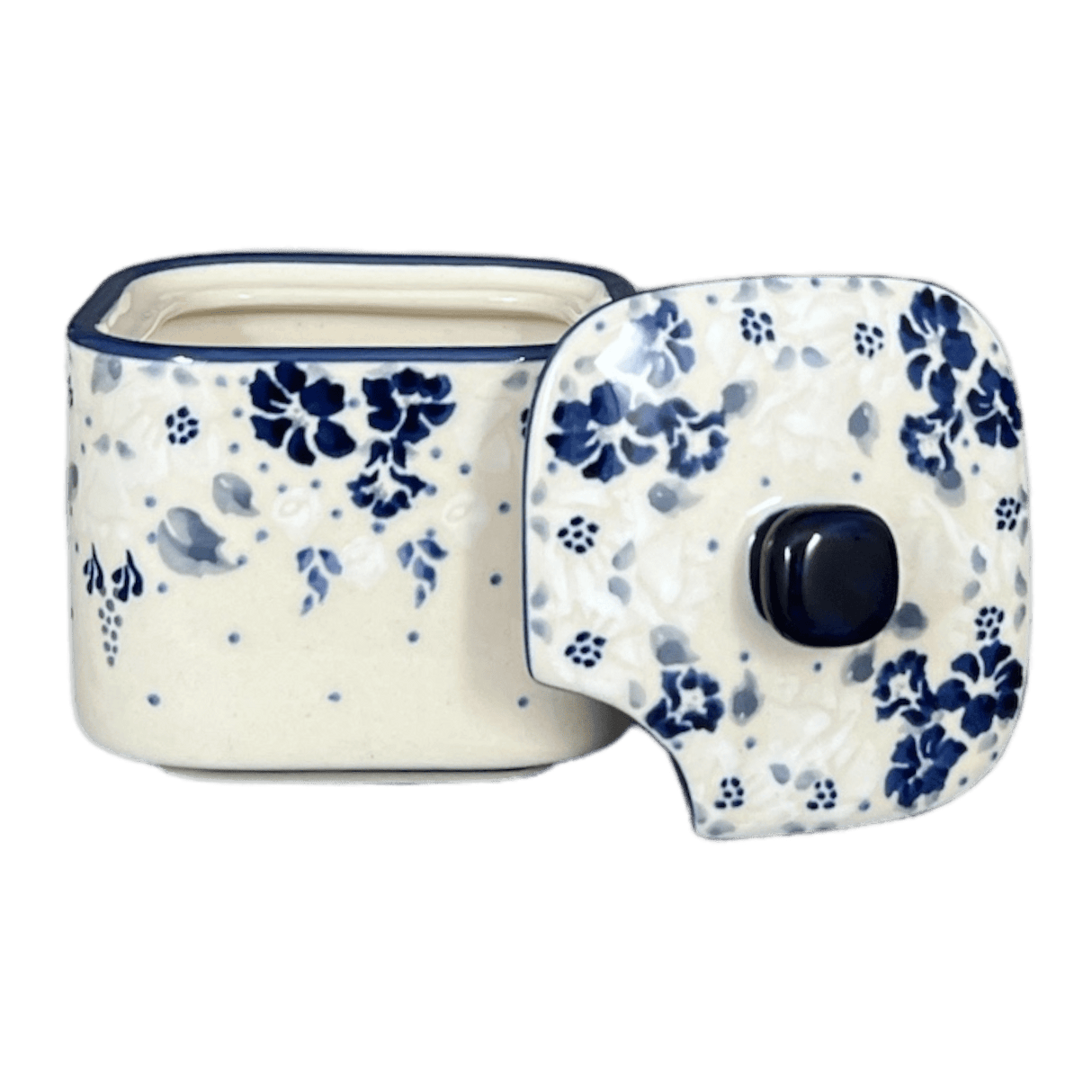 Bowl, Square, Sugar Bowl, 3.5" in "Blue & White Trumpet Vines" by Manufaktura | C030U-JZ43