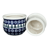 A picture of a Polish Pottery Butter Crock, 4.5" x 3.5" in "Floral Pine" by Zaklady | Y1512-D914 as shown at PolishPotteryOutlet.com/products/butter-crock-floral-pine-y1512-d914