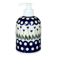 A picture of a Polish Pottery Soap Dispenser, 5.5" in "Tulip Dot" by Ceramika Artystyczna | A573-377Z as shown at PolishPotteryOutlet.com/products/5-5-soap-dispenser-tulip-dot-a573-377z