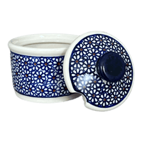 A picture of a Polish Pottery Zaklady 4" Sugar Bowl (Ditsy Daisies) | Y698-D120 as shown at PolishPotteryOutlet.com/products/4-sugar-bowl-ditsy-daisies-y698-d120