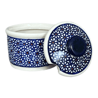 A picture of a Polish Pottery Bowl, Round, Sugar Bowl, 4" in "Ditsy Daisies" by Zaklady | Y698-D120 as shown at PolishPotteryOutlet.com/products/4-sugar-bowl-ditsy-daisies-y698-d120