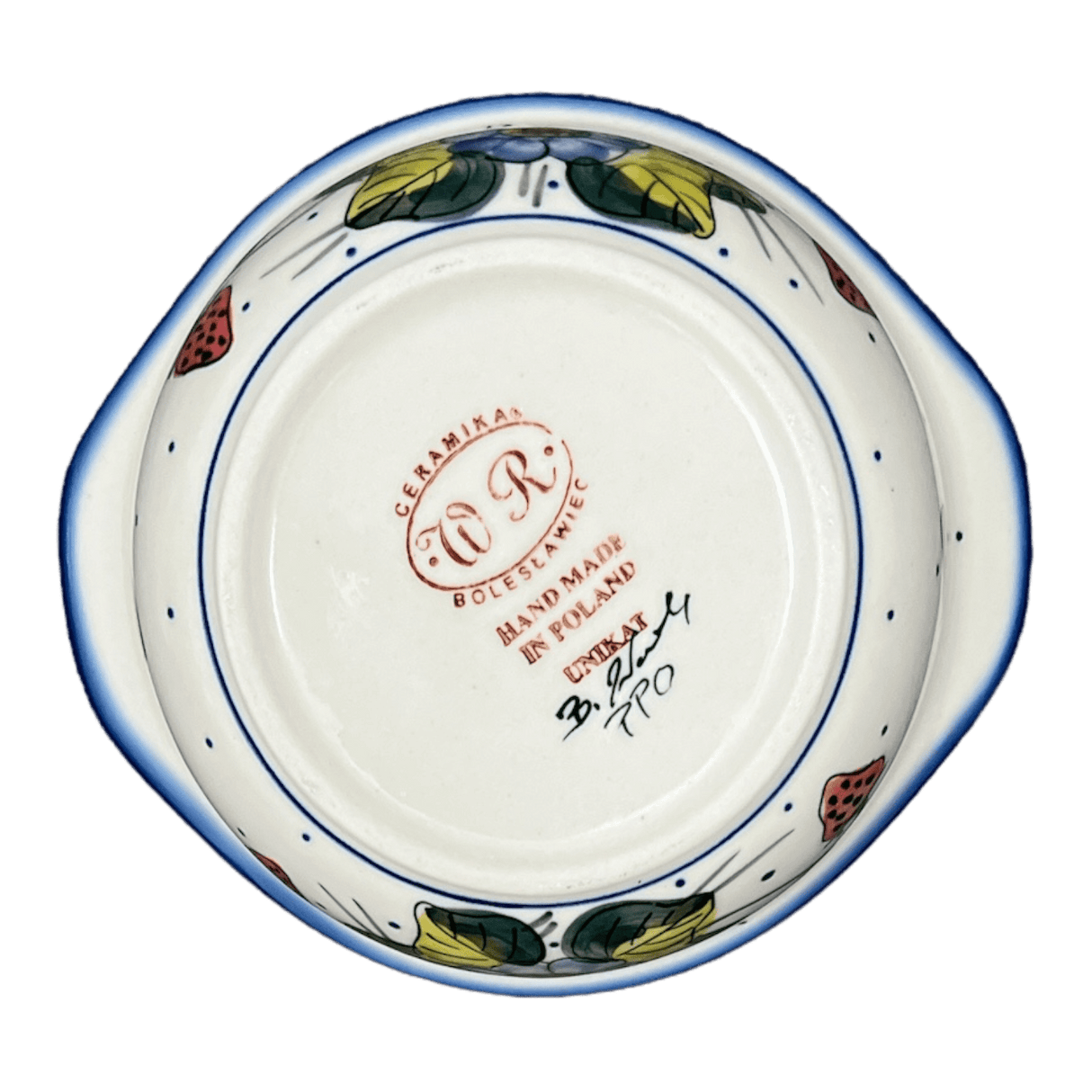 Bowl, Round, Soup, 7.25" x 6.25", WR (WR51B) in "Strawberries & Blossoms" by W.R. Ceramika | WR51B-WR2