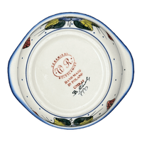 A picture of a Polish Pottery Bowl, Round, Soup, 22 oz, WR (WR51B) in "Strawberries & Blossoms" by W.R. Ceramika | WR51B-WR2 as shown at PolishPotteryOutlet.com/products/soup-bowl-small-casserole-strawberries-blossoms-wr51b-wr2