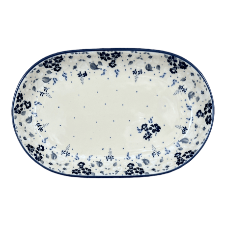 Plate, Roaster, Oval, 7"x11" in "Blue & White Trumpet Vines" by Manufaktura | P099U-JZ43