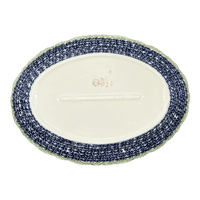 A picture of a Polish Pottery Large Scalloped Oval Platter (Floral Fans) | P165S-P314 as shown at PolishPotteryOutlet.com/products/large-scalloped-oval-platter-floral-fans-p165s-p314