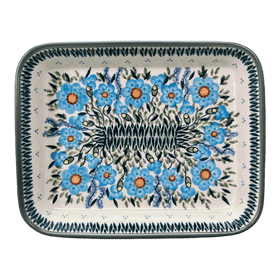 Polish Pottery 8"x10" Rectangular Baker (Baby Blue Blossoms - Solid Rim) | P103S-JS49A Additional Image at PolishPotteryOutlet.com