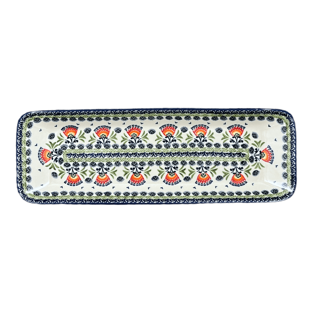 Platter, Rectangular, Long, 19.5" x 6.75" in "Floral Fans" by Manufaktura | P204S-P314