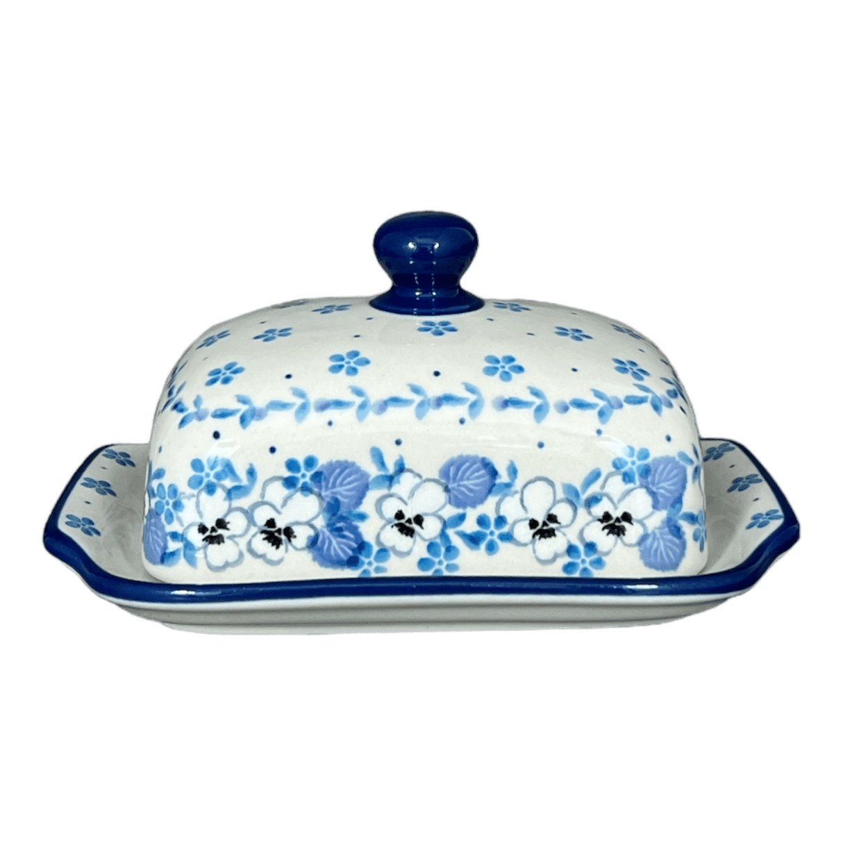 Butter Dish, 7" x 5.5" in "Pansy Blues" by Ceramika Artystyczna | A295-2346X