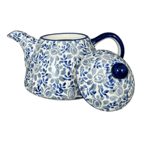 A picture of a Polish Pottery 0.9 Liter Teapot (English Blue) | C005U-AS53 as shown at PolishPotteryOutlet.com/products/0-9-liter-teapot-english-blue-c005u-as53