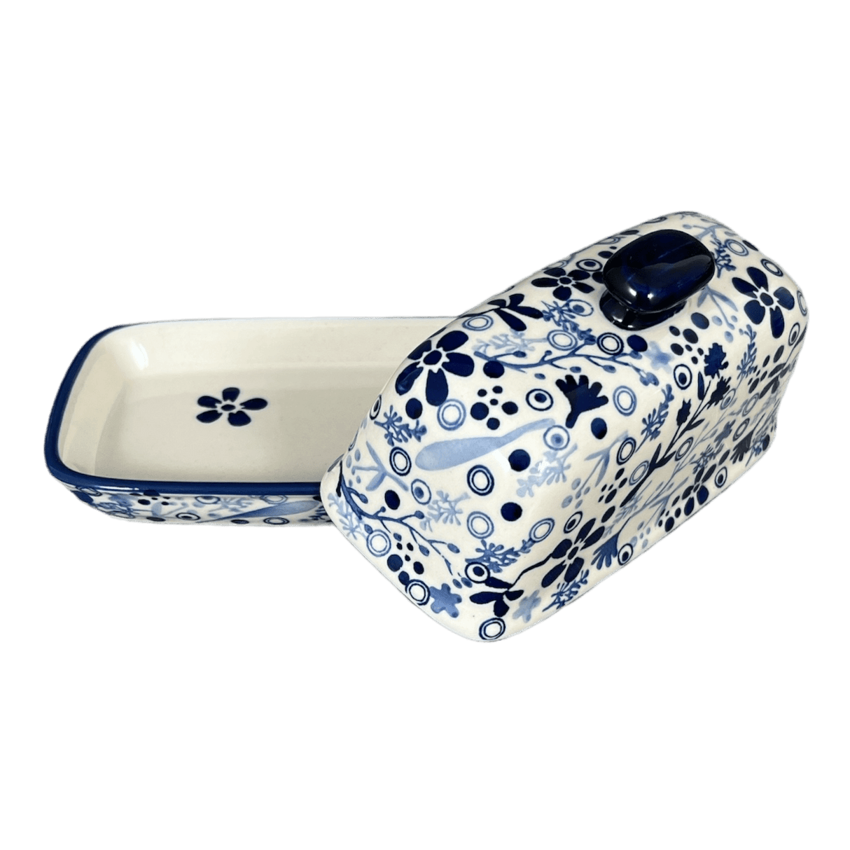 Butter Dish, American, 4" x 7.5" in "Rambling Blues" by Manufaktura | M074S-GZ50