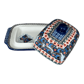 Polish Pottery Butter Dish, 7" x 5.5" in "Butterfly Parade" by Ceramika Artystyczna | A295-U1493 Additional Image at PolishPotteryOutlet.com