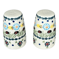 A picture of a Polish Pottery 3.75" Salt and Pepper (Lady Bugs) | S086T-IF45 as shown at PolishPotteryOutlet.com/products/3-75-salt-and-pepper-lady-bugs-s086t-if45