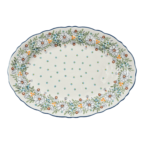 Platter, Oval, Scalloped, 16.75" x 12.25" Large in "Daisy Bouquet" by Manufaktura | P165S-TAB3