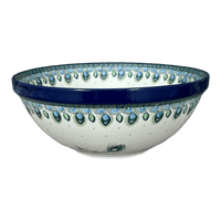 A picture of a Polish Pottery CA 11" Serving Bowl (Peacock Plume) | A055-2218X as shown at PolishPotteryOutlet.com/products/c-a-11-serving-bowl-peacock-plume-a055-2218x