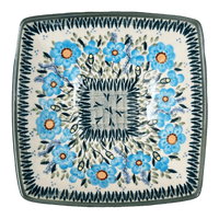 A picture of a Polish Pottery Medium Nut Dish (Baby Blue Blossoms - Solid Rim) | M113S-JS49A as shown at PolishPotteryOutlet.com/products/medium-nut-dish-baby-blue-blossoms-solid-rim-m113s-js49a