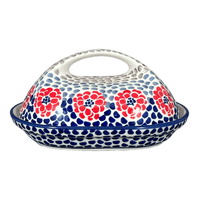 A picture of a Polish Pottery Fancy Butter Dish (Falling Petals) | M077U-AS72 as shown at PolishPotteryOutlet.com/products/7-x-5-fancy-butter-dish-falling-petals-m077u-as72