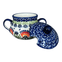 A picture of a Polish Pottery 3.5" Traditional Sugar Bowl (Floral Fans) | C015S-P314 as shown at PolishPotteryOutlet.com/products/3-5-the-traditional-sugar-bowl-floral-fans-c015s-p314