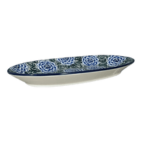 A picture of a Polish Pottery CA 17.5" Oval Platter (Blue Dahlia) | A200-U1473 as shown at PolishPotteryOutlet.com/products/c-a-17-5-oval-platter-blue-dahlia-a200-u1473