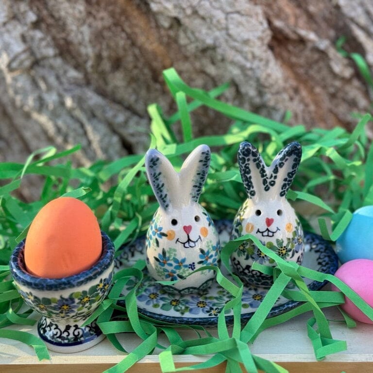 Shaker, Bunny, Set, 4.3" in "Blue Speckled" by Galia | GSP12-PKN