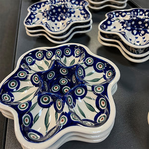 Polish Pottery egg servers traditional pattern peacock pattern