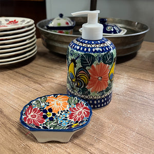 Polish Pottery soap dispenser and soap dish for kitchen and bath