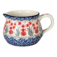 A picture of a Polish Pottery CA 30 oz. Pitcher (Red Aster) | A008-1435X as shown at PolishPotteryOutlet.com/products/wide-mouth-pitcher-red-aster-a008-1435x