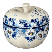 A picture of a Polish Pottery CA Large Apple Baker (Snow White Anemone) | A034-2222X as shown at PolishPotteryOutlet.com/products/large-apple-baker-snow-white-anemone-a034-2222x