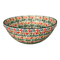 A picture of a Polish Pottery C.A. 9" Kitchen Bowl (Tulip Burst) | A056-U4226 as shown at PolishPotteryOutlet.com/products/9-kitchen-bowl-tulip-burst-a056-u4226