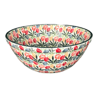 A picture of a Polish Pottery Bowl, Round, Kitchen, 7.75" in "Tulip Burst" by Ceramika Artystyczna | A057-U4226 as shown at PolishPotteryOutlet.com/products/7-75-bowl-tulip-burst-a057-u4226