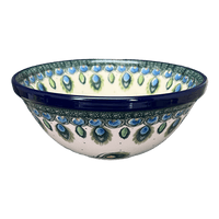 A picture of a Polish Pottery CA 6.75" Kitchen Bowl (Peacock Plume) | A058-2218X as shown at PolishPotteryOutlet.com/products/6-75-bowl-peacock-plume-a058-2218x