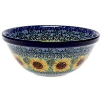 A picture of a Polish Pottery CA 6.75" Kitchen Bowl (Sunflowers) | A058-U4739 as shown at PolishPotteryOutlet.com/products/6-75-bowl-sunflowers