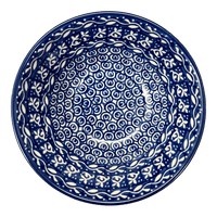 A picture of a Polish Pottery Bowl, Round, Kitchen, 5.5" in "Wavy Blues" by Ceramika Artystyczna | A059-905X as shown at PolishPotteryOutlet.com/products/5-5-bowl-swirling-vines-a059-905x