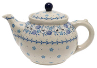 A picture of a Polish Pottery C.A. 40 oz. Teapot (Pansy Blues) | A060-2346X as shown at PolishPotteryOutlet.com/products/40-oz-teapot-pansy-blues-a060-2346x