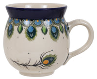 A picture of a Polish Pottery C.A. 12 oz. Belly Mug (Peacock Plume) | A070-2218X as shown at PolishPotteryOutlet.com/products/12-oz-belly-mug-2218x
