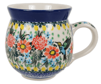 A picture of a Polish Pottery CA 12 oz. Belly Mug (Hummingbird Bouquet) | A070-U3357 as shown at PolishPotteryOutlet.com/products/12-oz-belly-mug-hummingbird-bouquet
