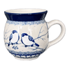 Polish Pottery CA 12 oz. Belly Mug (Bullfinch on Blue) | A070-U4830 at PolishPotteryOutlet.com