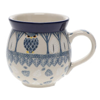 A picture of a Polish Pottery CA 12 oz. Belly Mug (Lone Owl) | A070-U4872 as shown at PolishPotteryOutlet.com/products/12-oz-belly-mug-lone-owl
