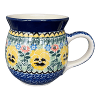 A picture of a Polish Pottery CA 16 oz. Belly Mug (Pansy Garden) | A073-U2554 as shown at PolishPotteryOutlet.com/products/large-belly-mug-pansy-garden-a073-u2554