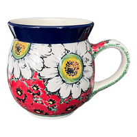 A picture of a Polish Pottery CA 16 oz. Belly Mug (Regal Daisies - Red) | A073-U4725 as shown at PolishPotteryOutlet.com/products/large-belly-mug-regal-daisies-red-a073-u4725