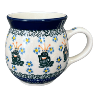 A picture of a Polish Pottery CA 16 oz. Belly Mug (Frog Prince) | A073-U9969 as shown at PolishPotteryOutlet.com/products/large-belly-mug-frog-prince-a073-u9969