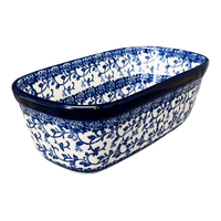 A picture of a Polish Pottery CA Small Deep Oval Baker (Blue Vines) | A084-1824X as shown at PolishPotteryOutlet.com/products/small-deep-oval-baker-blue-vines-a084-1824x