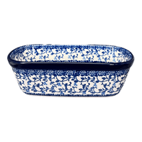 A picture of a Polish Pottery CA Small Deep Oval Baker (Blue Vines) | A084-1824X as shown at PolishPotteryOutlet.com/products/small-deep-oval-baker-blue-vines-a084-1824x