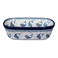 A picture of a Polish Pottery CA Small Deep Oval Baker (Periwinkle Pond) | A084-2385X as shown at PolishPotteryOutlet.com/products/small-deep-oval-baker-periwinkle-pond-a084-2385x