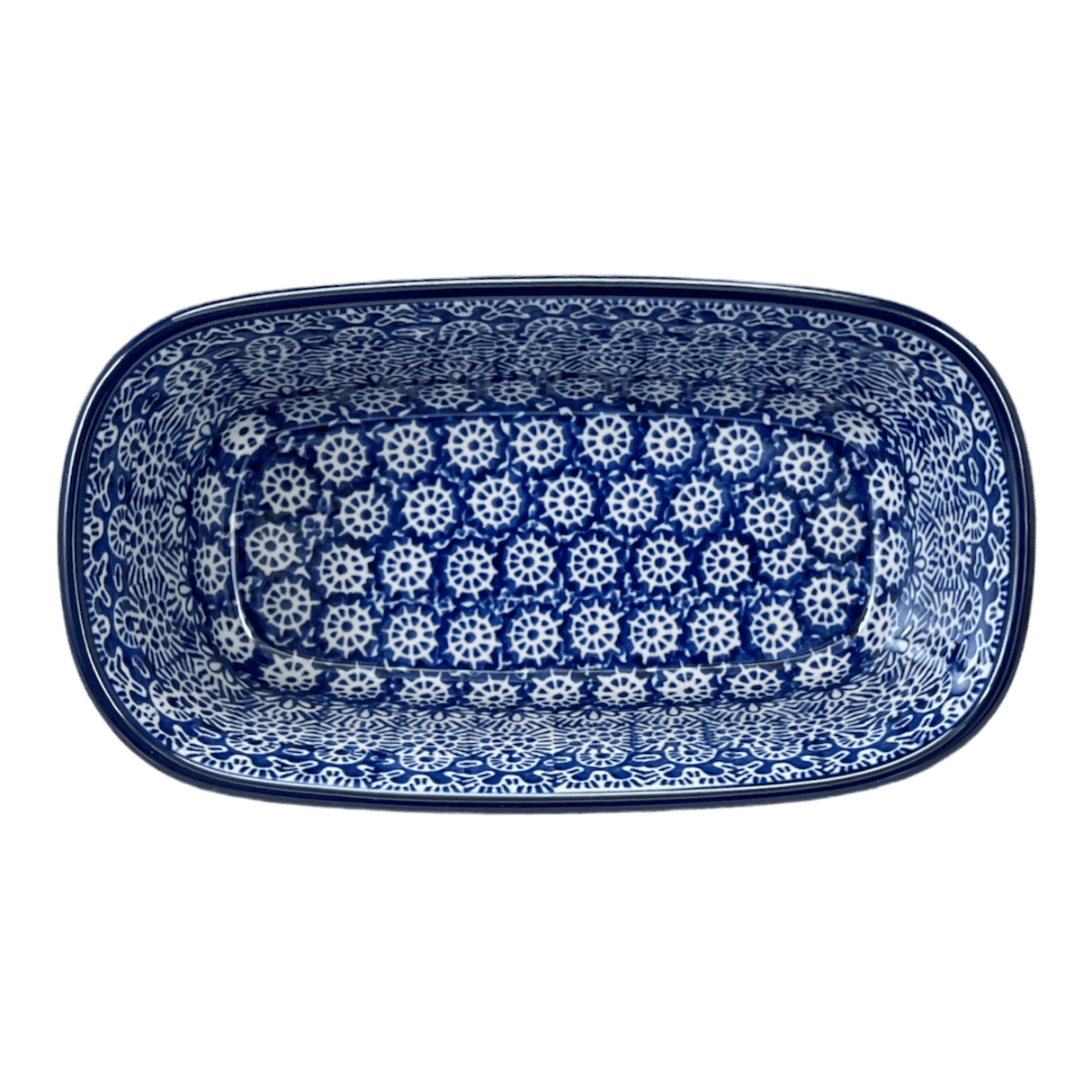 Baker, Oval, Deep, Small, 7" x 3.5" in "Blue Wheels" by Ceramika Artystyczna | A084-884X