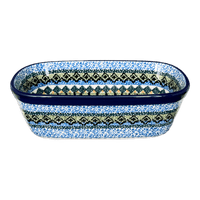 A picture of a Polish Pottery C.A. Small Deep Oval Baker (Aztec Blues) | A084-U4428 as shown at PolishPotteryOutlet.com/products/small-deep-oval-baker-aztec-blues-a084-u4428