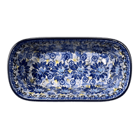 A picture of a Polish Pottery Small Deep Oval Baker (Sky Flower) | A084-U4744 as shown at PolishPotteryOutlet.com/products/small-deep-oval-baker-sky-flower-a084-u4744