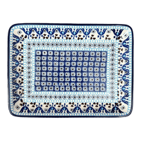 A picture of a Polish Pottery Tray, 9.5" x 7" in "Blue Ribbon" by Ceramika Artystyczna | A111-1026X as shown at PolishPotteryOutlet.com/products/9-5-x-7-tray-blue-ribbon-a111-1026x